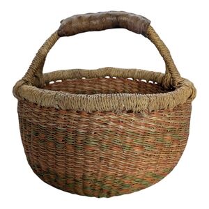 Handwoven Multicolor Sweetgrass Basket With Leather Handle